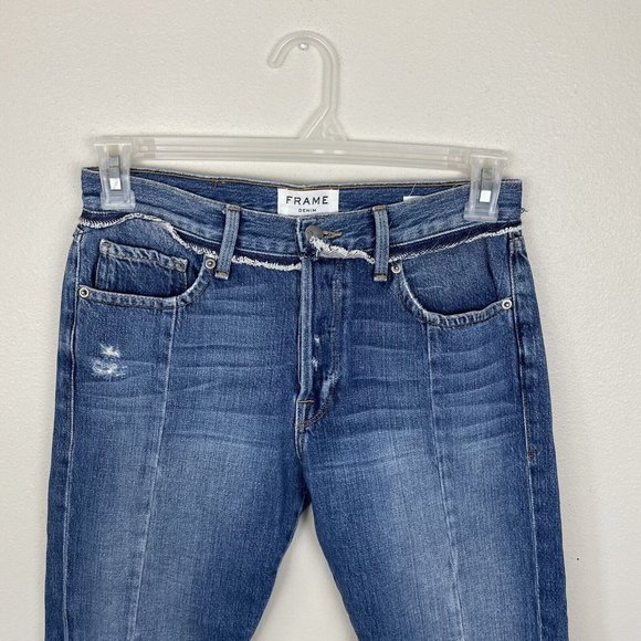 FRAME Le Original Wetherly Mix Distressed Denim Rigid Straight Leg Jeans Size 27 - Picture 2 of 11